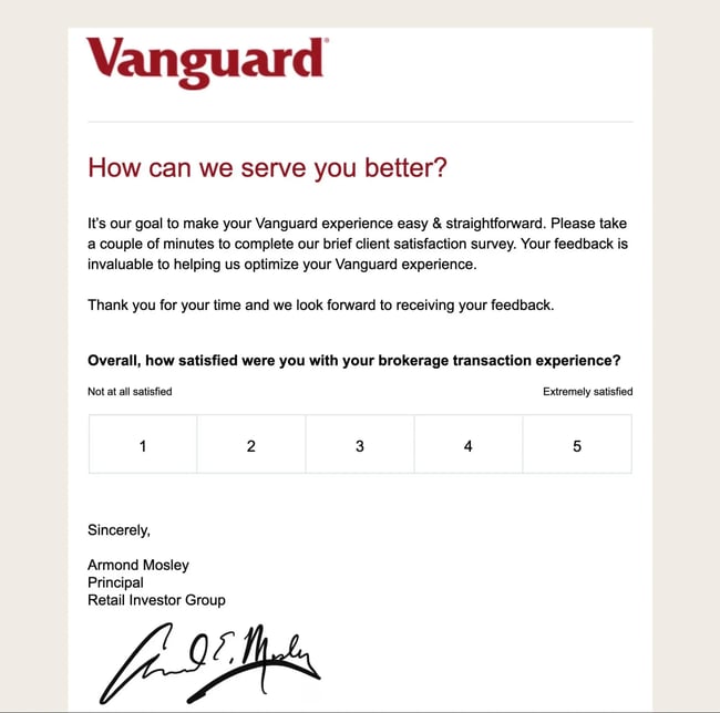 an example of a customer satisfaction feedback form from vanguard